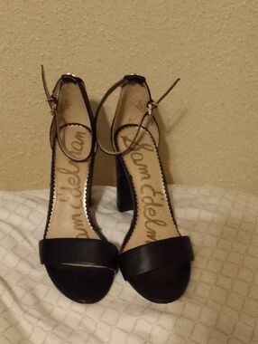 Sam Edelman Black Open-Toe Ankle-Strap Block Heels